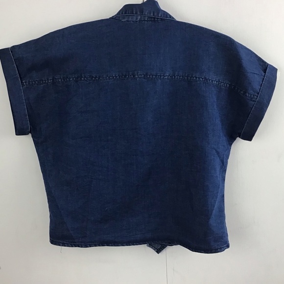 Sim & Sam shortsleeve cropped,button up, self tie,100% cotton denim shirt M NWT - Picture 3 of 7